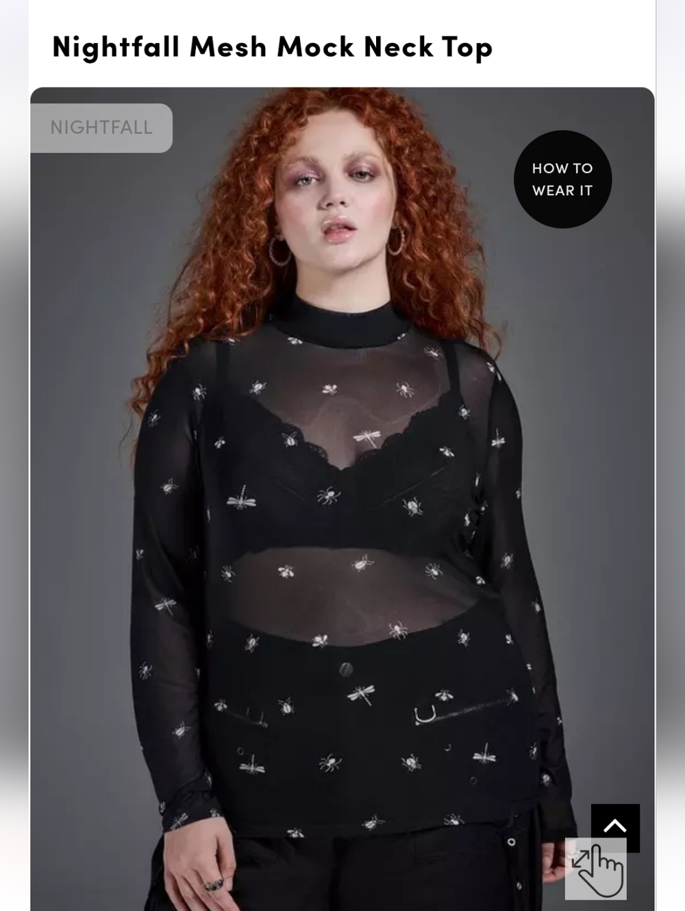 torrid Black Sheer Mesh Mock Neck Top with Silver Embroidery